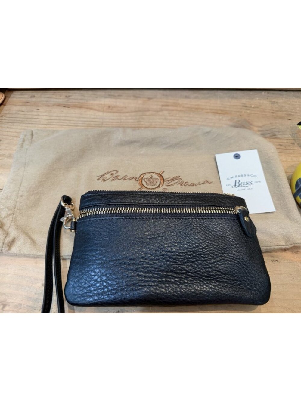 GH Bass & Co Soft Black Leather Double Zip Large Clutch Wallet